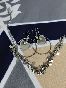 Cute Sliver Earings And Anklet