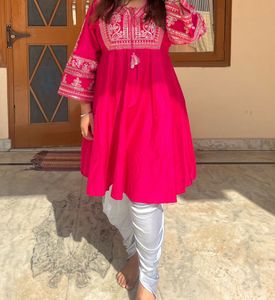 Pink Embroidered Kurti with Dhoti
