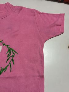 Pink Bunny Ribbed Mock Neck Top