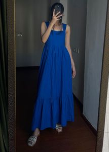 NEW LOOK Square Neck Back-Tie Midi Dress in Blue