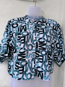 Letter Print Cropped Blouse
