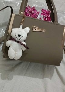 Grey Shoulder Bag with Bear Charm