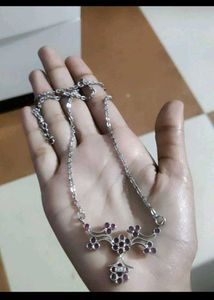 Pure Silver Necklace with Pink Gemstones