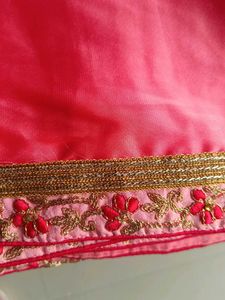 Coral Embroidered Sari Fabric