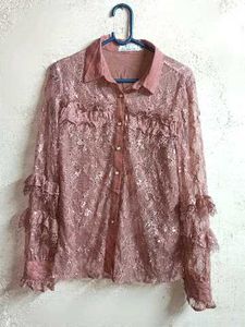 Partywear Lace Ruffle Shirt Top Layered