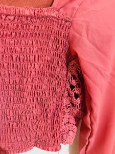 Knitted Pink Crop Top With Full Sleeves