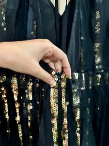 Black Sparkling Sequin Both Side Slit Maxi Dress