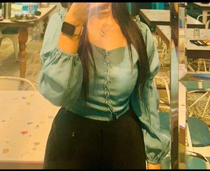 Blue Long Sleeve Crop Top