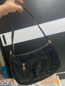 Black Croc Chain Shoulder Bag