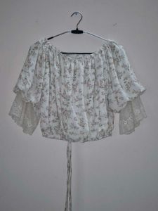 Floral Off-Shoulder Tie-Front Top