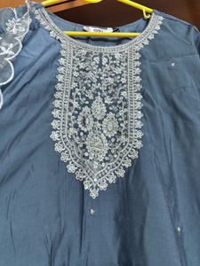 Stunning Bluish grey Embroidered 3 piece suit
