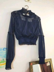 Net Lace Navy Blue Crop Top