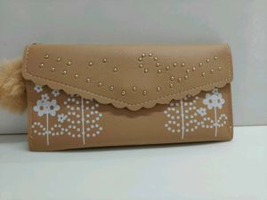 Cute Beige Wallet with Pom-Pom