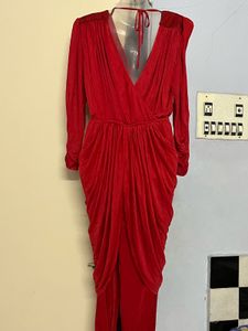 Red Dhoti Style Attached Bottom Dress
