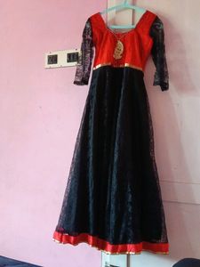 Black And Red Umbrella Kurti With Dupatta