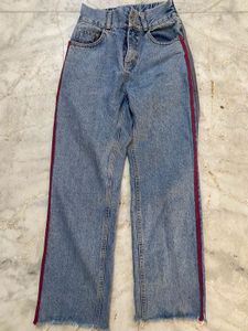 Light Blue High Waist Jeans With Strips