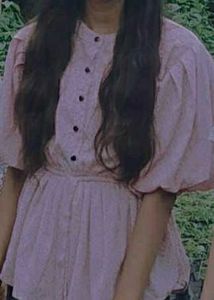 Pink Button-Up Puff Sleeve Top