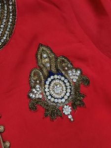 Women Red Georgette Zari Stone Festive Kurta