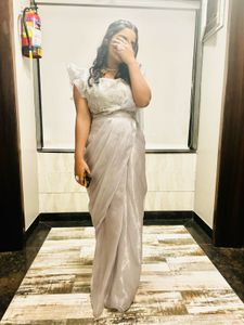Bell Sleeves Designer Drape Saree