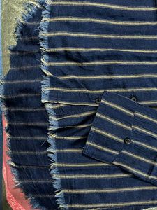 Navy Blue Striped Hoodie Style Shirt