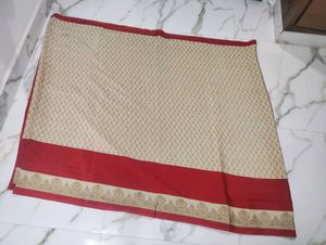 Elegant Beige &amp; Red Saree