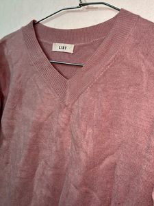 Mauve V-Neck Sweater Dress