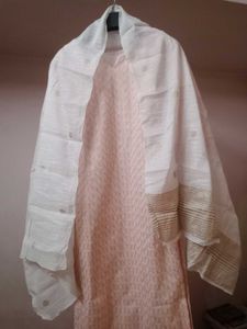 Pink Patterned Kurti With Pant And Dupatta