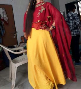 Designer Yellow &amp; Rani Pink Dress
