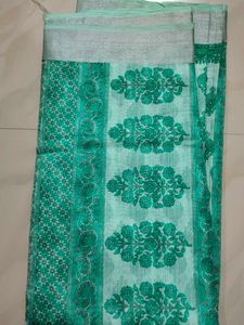 Green Floral Print Saree