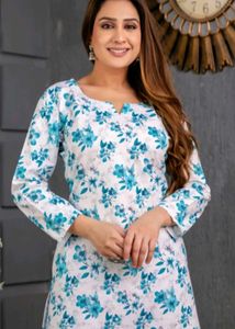 Floral Print Cotton Kurti Short