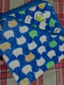 Cute Blue Cat & Frog Hooded Baby Blanket