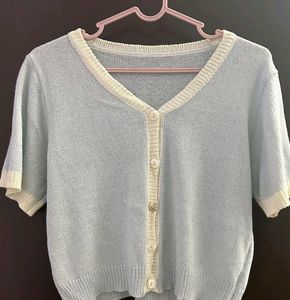 Light Blue Crop Short Sleeve Top