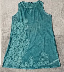 MELANGE - Turquoise Embroidered Dress