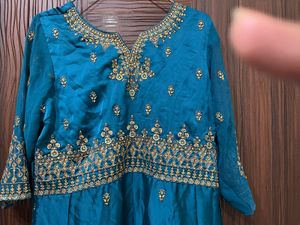 Teal &amp; Gold Embellished Salwar Kameez