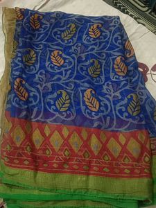 Blue & Red Patterned Saree