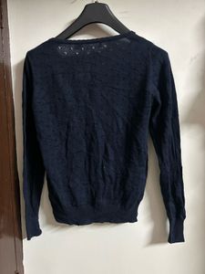 Navy Cardigan w/ Lace Collar