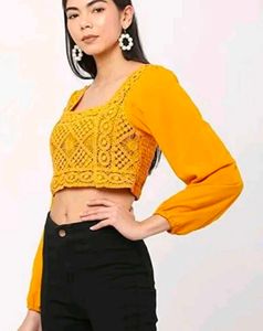 Crochet Detail Long Sleeve Crop Top