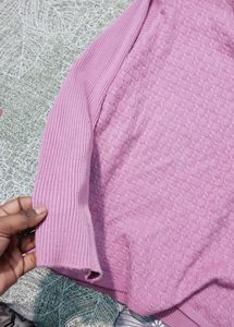 Pink Round Neck Woolen Top