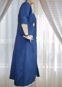 Elegant Navy &amp; Gold Embroidered Dress