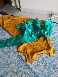 Yellow Kurta With Blue Jacket