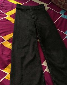 Wide Leg Black Denim Jeans