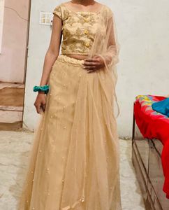 Weading Golden Lahnga Choli With Boatneck Blouse
