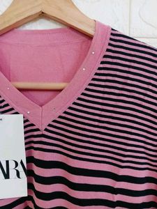 Pink Striped V-Neck Top