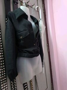 Buttoned Black Crop Jacket Top