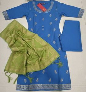 Brand New Vishudh Blue Kurti Pant with Dupatta