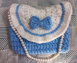 Cute Handmade Crochet Bow Bag with Beaded Strap