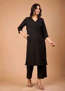 Black Kurta Set With Red Duppata