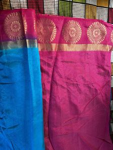 Elegant Pink &amp; Blue Saree with blouse piece