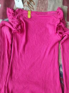 Pink solid ruffle top from Zudio