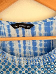 Elegant Blue Tie-Dye Kurta L SIZE